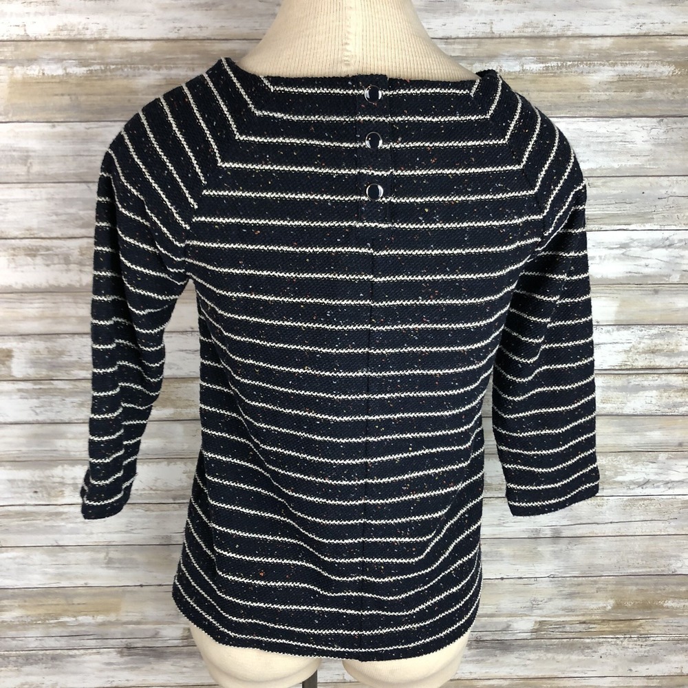 BANANA REPUBLIC Top Womens XS Cream Navy Striped Gold Thread 3/4 Sleeve Blouse - Picture 4 of 7